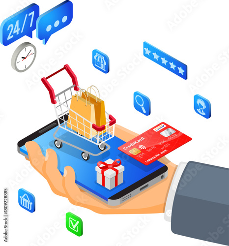 Internet Shopping Online Payments Isometric Concept