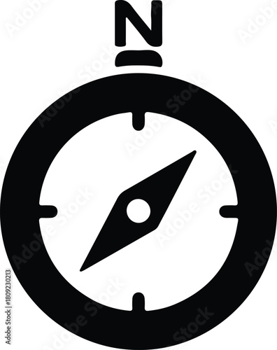 Illustration compass navigational tool pointing north direction black silhouette vector