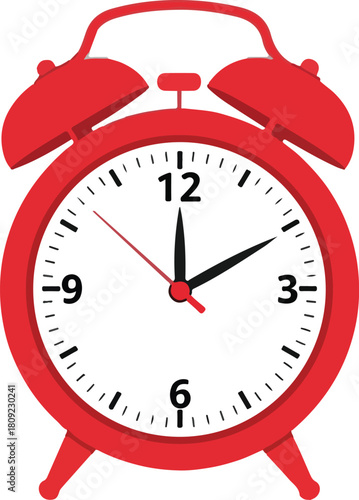 Red alarm clock showing time perfect for waking up in the morning timekeeping device.
