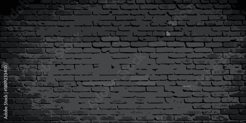 Dark brick wall vector background with grunge texture and shadow
