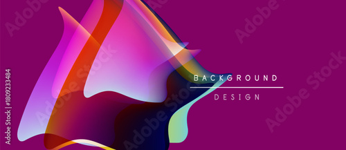 Abstract vibrant shapes overlap magenta backdrop. Modern design elements create dynamic visual impact. Smooth gradients enhance composition.