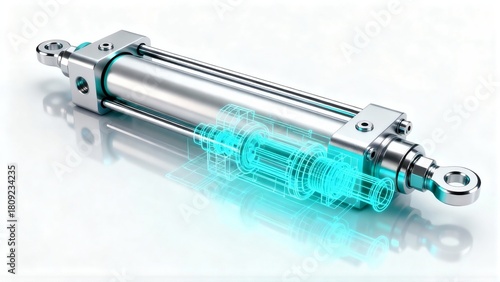 Hydraulic Cylinder with Internal Wireframe Visualization
