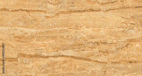Warm yellow beige travertine marble texture with natural horizontal veins, organic stone layers and soft earthy tones, ideal for architecture, flooring, interior design surfaces and high-quality backg
