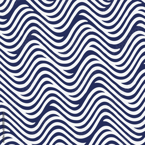 Blue Wavy Lines Abstract Background in Trendy Retro Psychedelic Style. Twisted, Swirled, and Distorted Vector Texture Pattern. Vector illustration
