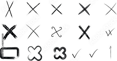 Hand drawn brush stroke marks and symbols collection