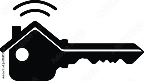 Illustration smart home key with wifi symbol silhouette vector