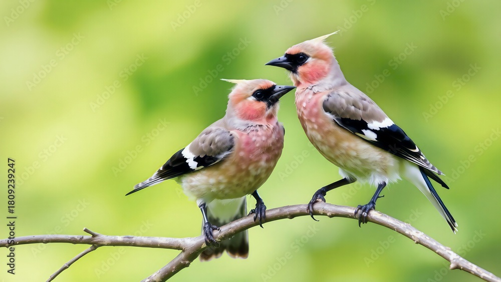 Fototapeta premium Bohemian Waxwing pairs share the same plumage patterns: