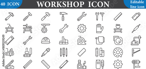 Collection of workshop icons isolated on white background for your design