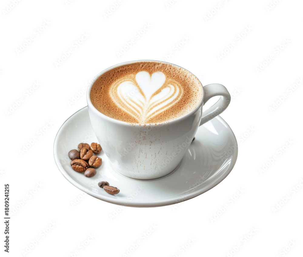 Obraz premium Charming coffee arrangement featuring a ceramic cup, on transparent background