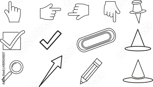 Hand drawn sketch of common interface icons and symbols