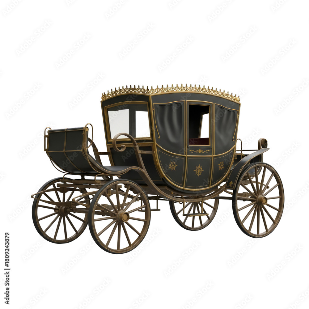 Fototapeta premium Watercolor Ornate Horse Drawn Carriage isolated on a transparent background