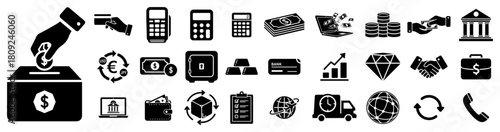 Financial Money and Banking Icon Set in Flat Vector Style