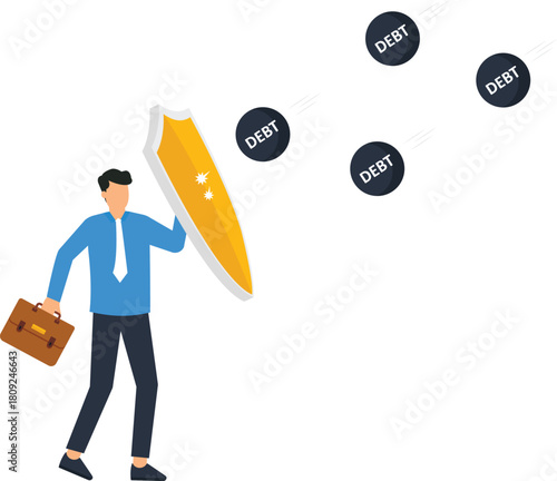 financial protection, debt management, risk management, business security, businessman shield, asset protection, financial crisis, economic problem, investment safety,