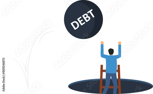 Debt Trap Concept with Man in Hole Financial Crisis Overwhelming Burden Economic Problem Bankruptcy Risk Loan Payment Financial Stress Business Failure Credit Problem