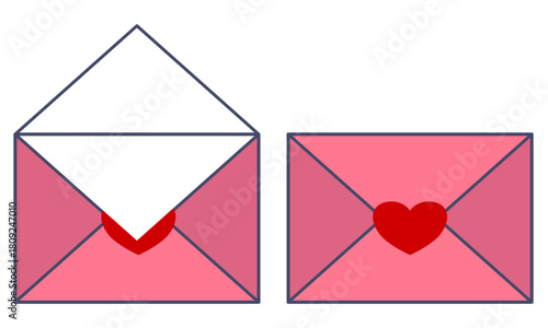 Valentine's Day Pink Love Letter Icon Set: Open and Closed