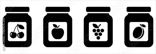 Delicious fruit preserves icons for your next culinary project: cherries, apples, grapes, plums - perfect for food blogs, recipe sites, and healthy eating designs.