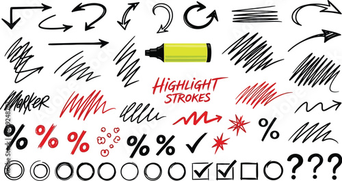 Group of Hand Drawn Scribble Lines and Punctuation Marks on White Background doodle sketch