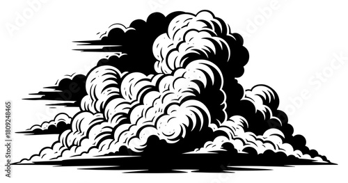 Large Cumulus Cloud Formation in Monochrome Style for Weather and Nature Backgrounds