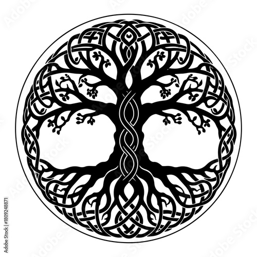 Celtic Tree of Life Symbol with Knotwork Roots and Branches
