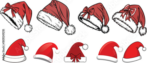 vector illustration Christmas hat or cap set collection