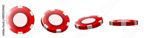 Red chips 3d icon set. Vector 3d clipart isolated on white background.