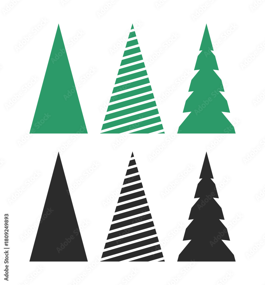 Fototapeta premium Spruce flat icons set. Christmas tree. Vector cartoon icons isolated on a white background.