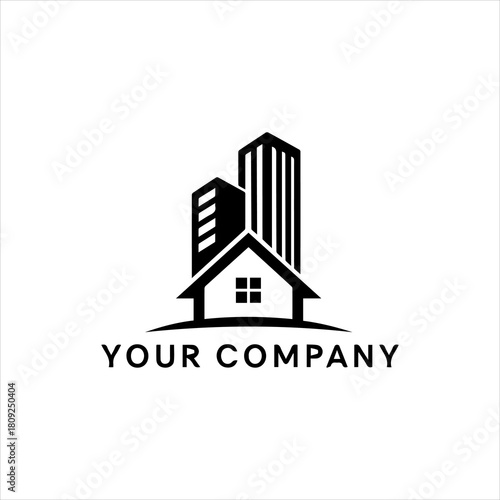 Modern Real Estate Logo Design with House and Skyscrapers for Corporate Identity