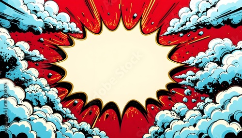 Pop Art Splash Background with Comic Book Explosion, Halftone Dots, and Red Vector Layout Template