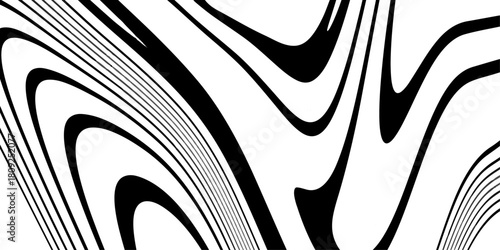Black on white abstract perspective line wave stripes with 3d dimensional effect isolated on white background. simple, cute wild lines