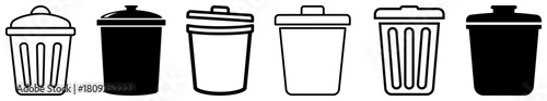 Trash Bin and Garbage Can Icon Set for Waste Management