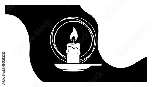 Burning Candle on Decorative Banner with Circular Glow