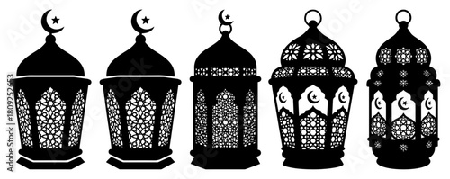 Ornate Islamic Lantern Silhouette Set for Ramadan Kareem and Eid Decoration