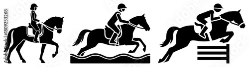 Equestrian Horse Riding and Jumping Silhouettes Sports Icons