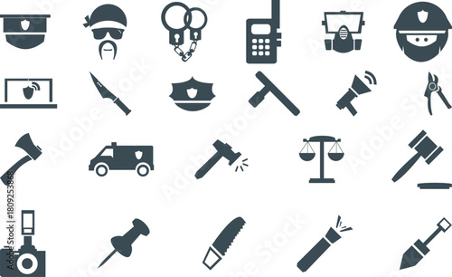 Collection of law enforcement and emergency services silhouette icons