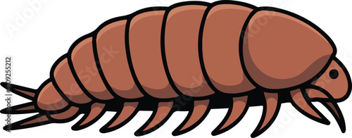 Brown woodlouse vector illustration isolated on a black background, showcasing an arthropod creature