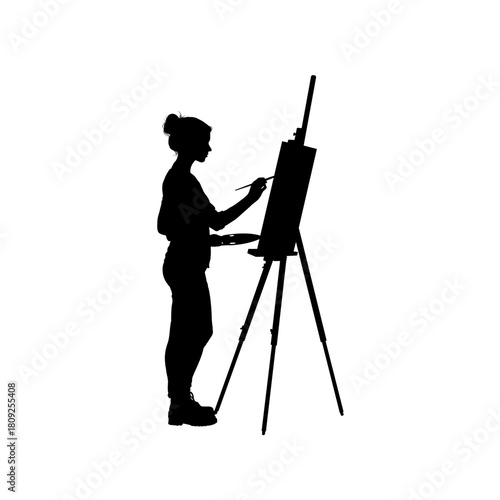 Female artist painter with easel silhouette illustration