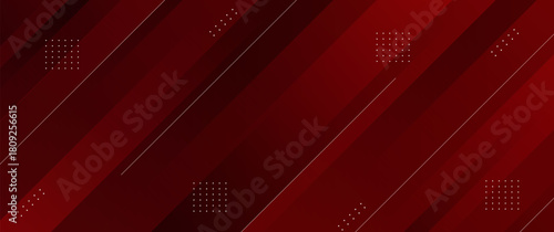 Red geometric abstract background with layered rectangles and stripes.