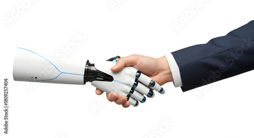 Human and robot handshake collaboration and future technology concept