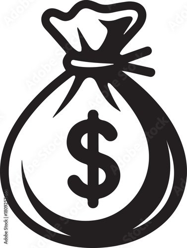 Finance Icon Badge – Dollar Money Bag Flat Vector Illustration