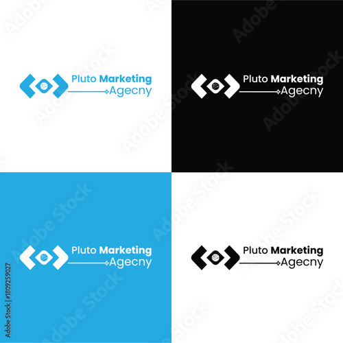 Modern Tech Marketing Agency Logo Template - Abstract Planet and Code Brackets Symbol