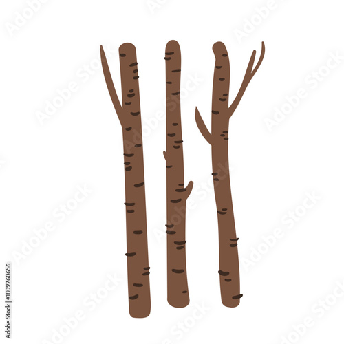 Illustration of vertical birch trunks in forest scene. Wooden stems and natural elements without foliage. Tree bark and forest columns. Flat vector art.