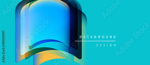 Abstract layered shapes, vibrant blue, orange hues. Modern design element, teal backdrop. Minimalist aesthetic, clean lines.