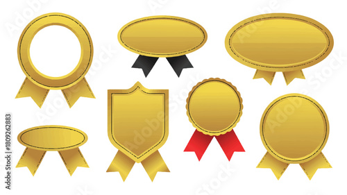 Set of gold silver and bronze medals with award ribbons