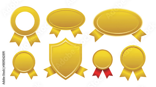 Set of gold silver and bronze medals with award ribbons