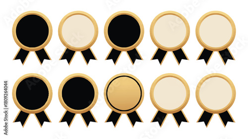 set of golden coins labels and wedding rings with award and medal icons