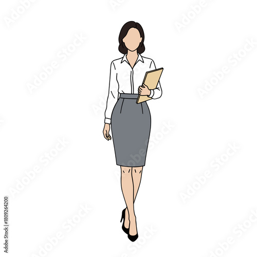 Professional Businesswoman in White Shirt and Gray Pencil Skirt