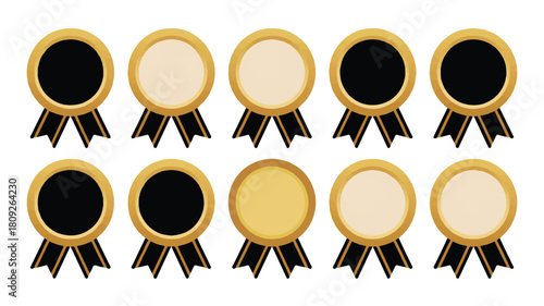 set of golden coins labels and wedding rings with award and medal icons