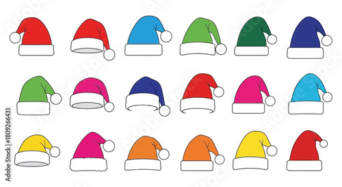 A collection of colorful santa hats in a repeating pattern design
