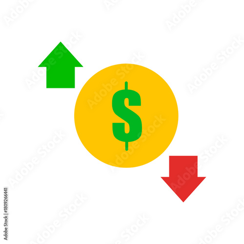 cash flow dollars money growth up or down for investment concept 