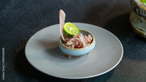 Balinese sambal matah served on the table.